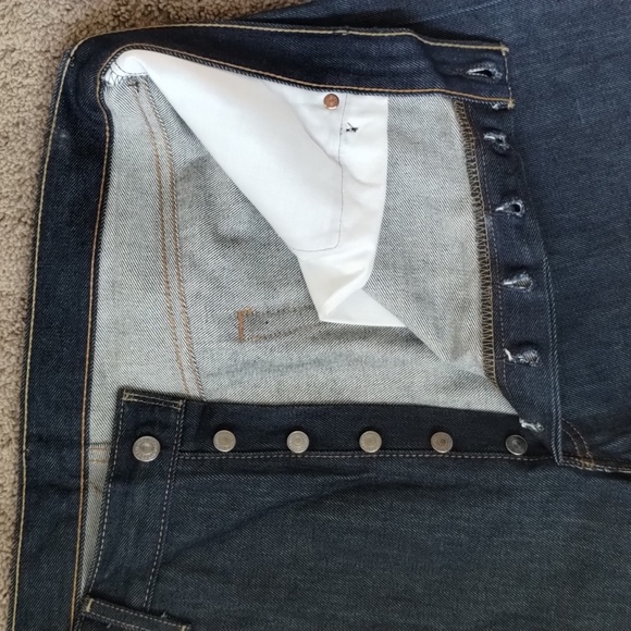 Levi's 501 Fly Button 5 Pocket Crispy Dark Wash Cotton Denim Jeans - Picture 8 of 14